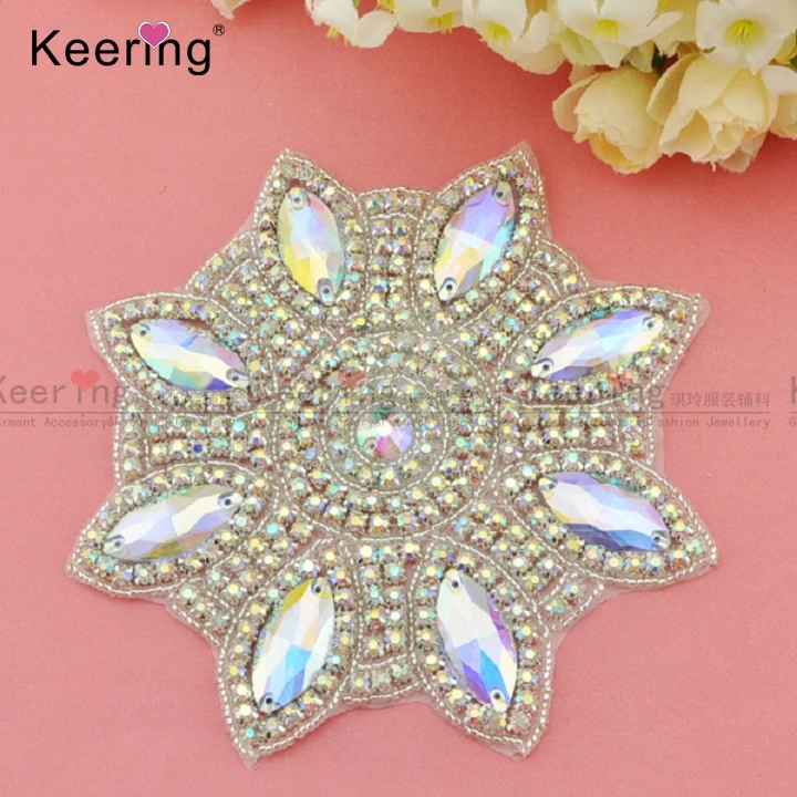 

Round Flower Shiny AB Color Crystal Rhinestones Applique WRA-426