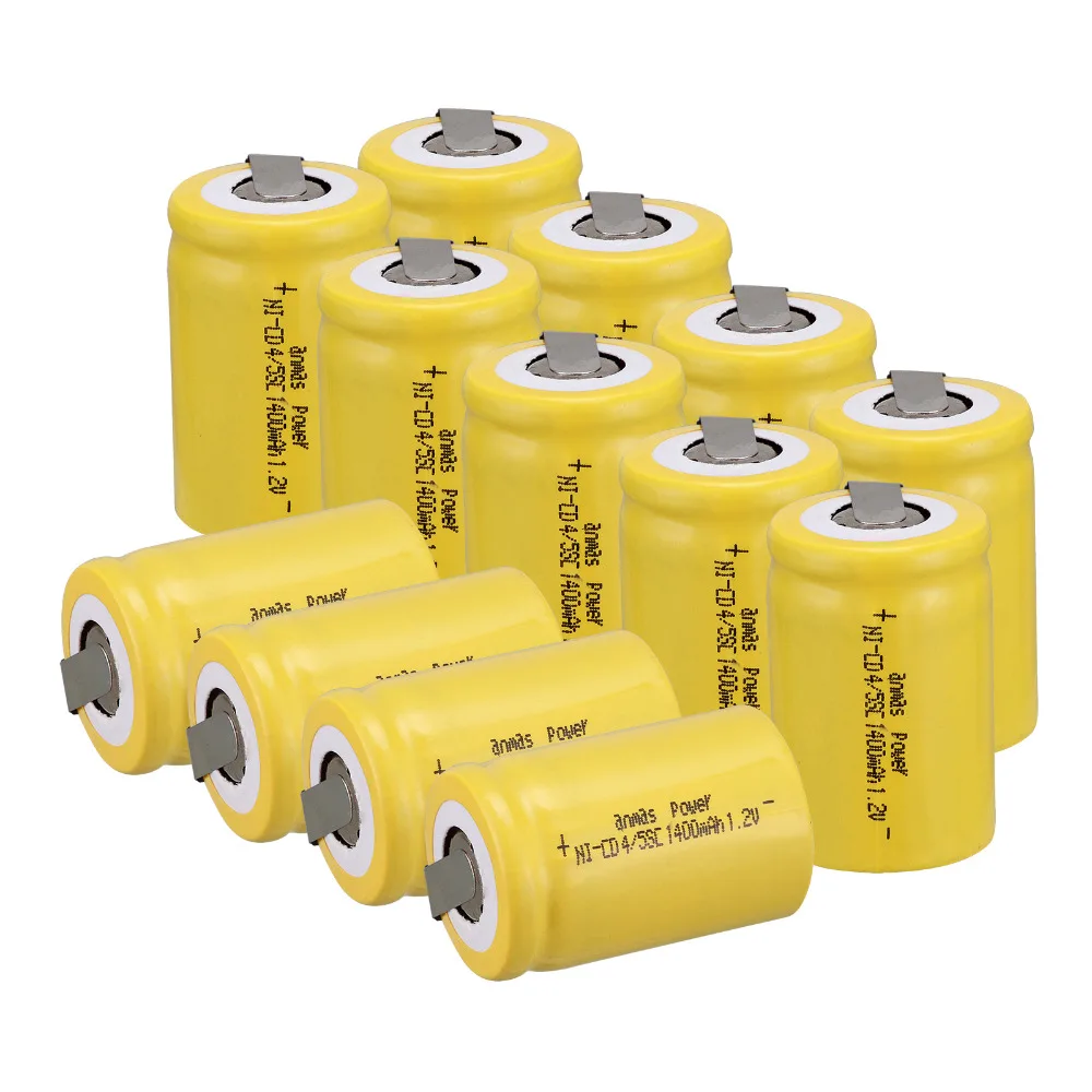 

Anmas power! 13 PCS Ni-Cd 4/5 SubC Sub C battery Rechargeable Battery 1.2V 1400mAh with Tab 3.3cm x 2.2cm-Tab Yellow color