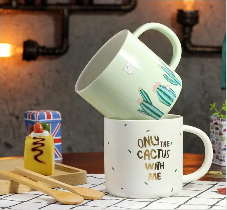 Новая модная керамическая чашка для воды С КАКТУСОМ и ложкой Высококачественная