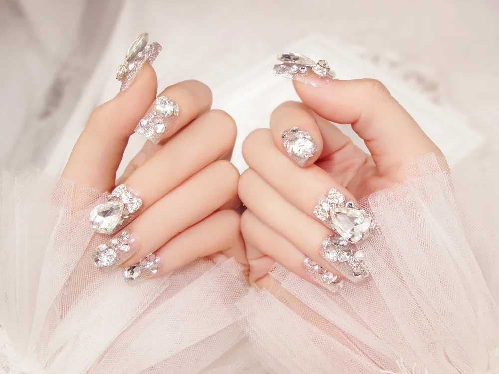 

Накладные ногти Стразы, 24 шт., накладные ногти невесты, роскошный дизайн ногтей, накладные ногти для женщин, накладные ногти, художественный ...