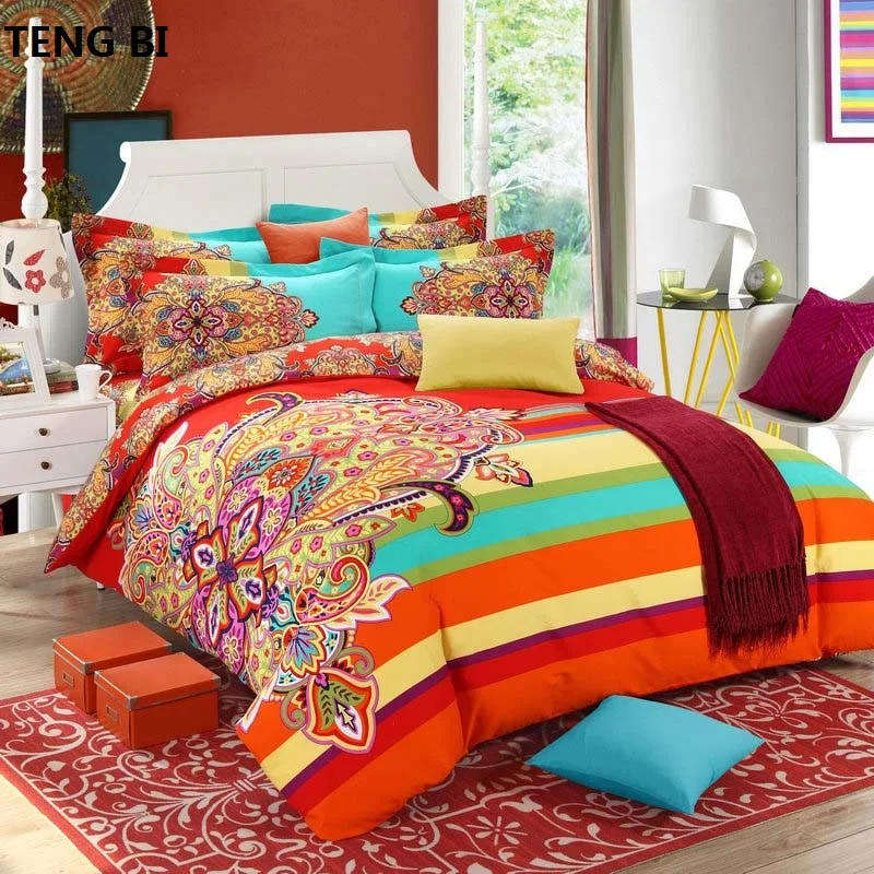 

Brushed Cotton bohemian bedding sets 4pcs queen king duvet cover set bedlinen bedclothes beautiful bedding #2