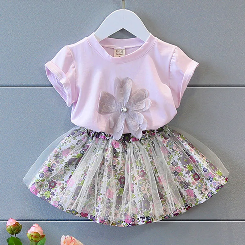 Новинка лета 2020 комплекты одежды для девочек женская футболка с дикими цветами +