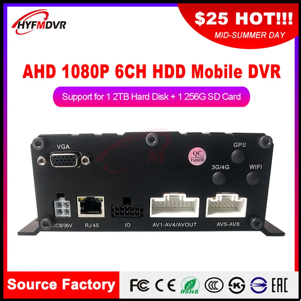 6-канальный AHD 1080P двухмегапиксельная SD карта монитор хост мобильный DVR пожарная
