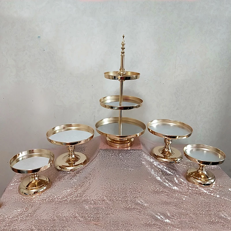 5pcs gold 1 шт-10 шт Серебро& золото& розовое золото Торт Стенд Зеркало Набор Кристалл десерт на вечеринку, свадьбу торт стол инструменты для украшения торта - Цвет: 5pcs gold