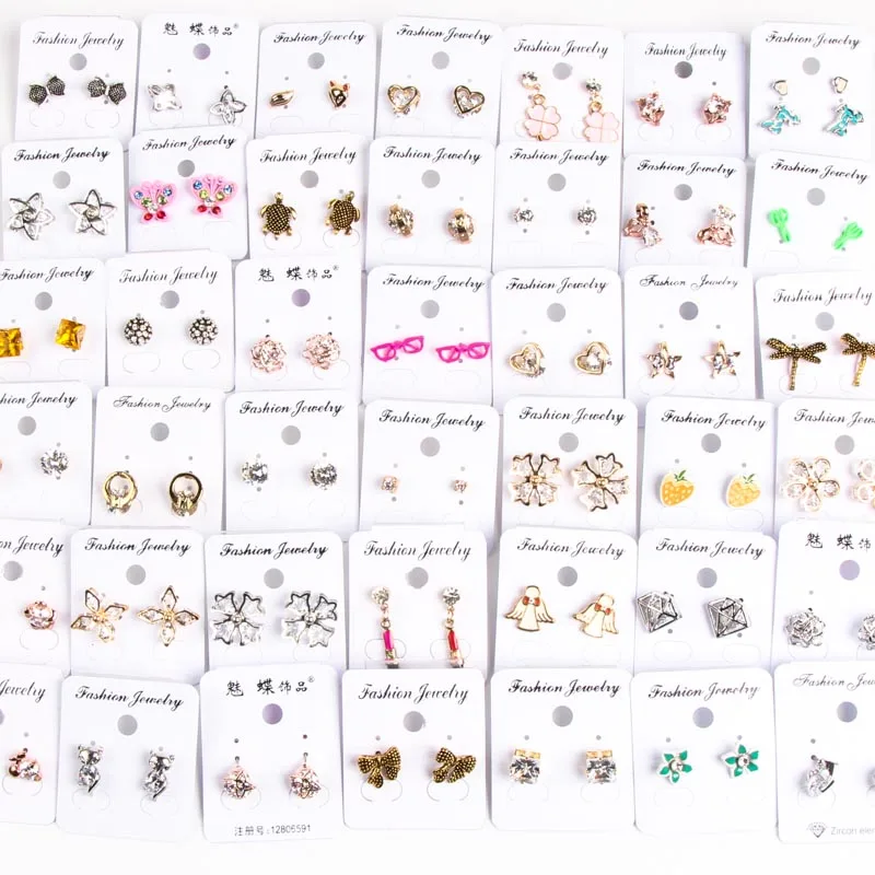 40 шт. = 20 пар женские серебряные серьги с фианитами|Серьги-гвоздики| |