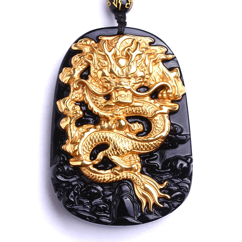 

Natural Black Obsidian Carving Dragon Lucky Amulet Pendant Necklace For Women Men pendants