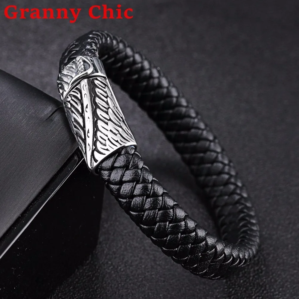 Браслеты манжеты Granny Chic мужские кожаные модные плетеные ювелирные украшения из