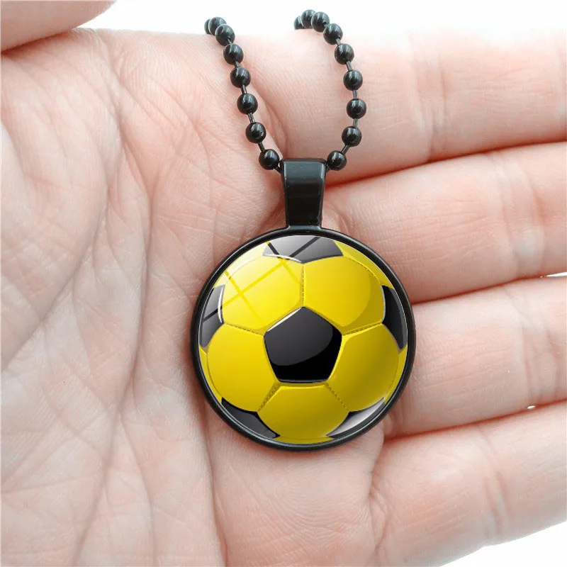 XUSHUI XJ подвеска в виде футбольного мяча кабошон с фото цепочка из черного стекла