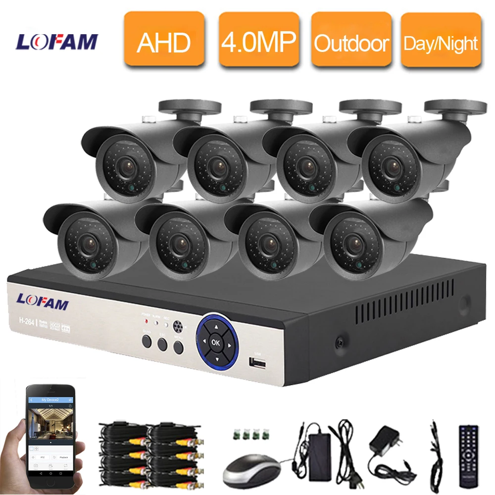 LOFAM 8CH DVR Set 4MP AHD NVR Kit Система видеонаблюдения Metal Outdoor Waterproof 4.0MP камера системы