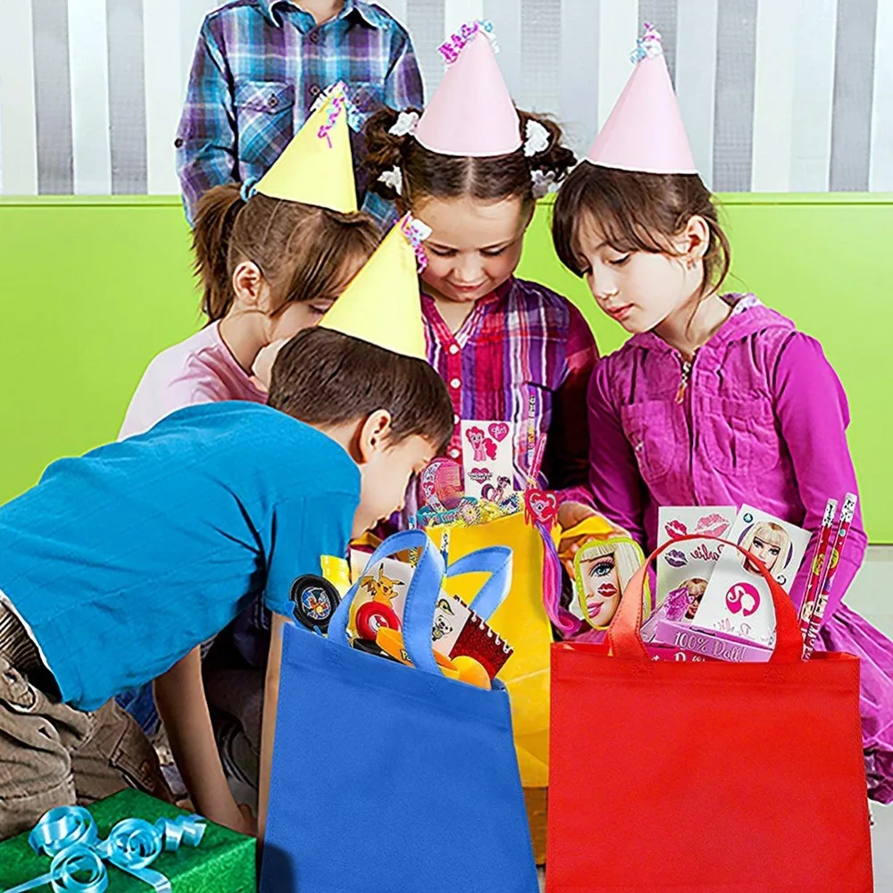 

10 pcs DIY Kids Birthday Party favors gift bags with handles Treat Bags Solid Color cloth Shopping Bag Multi-use Gift Tote Bags