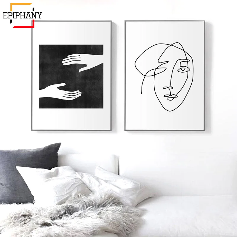 Современный Настенный декор одна линия искусство лицо скетч холст живопись