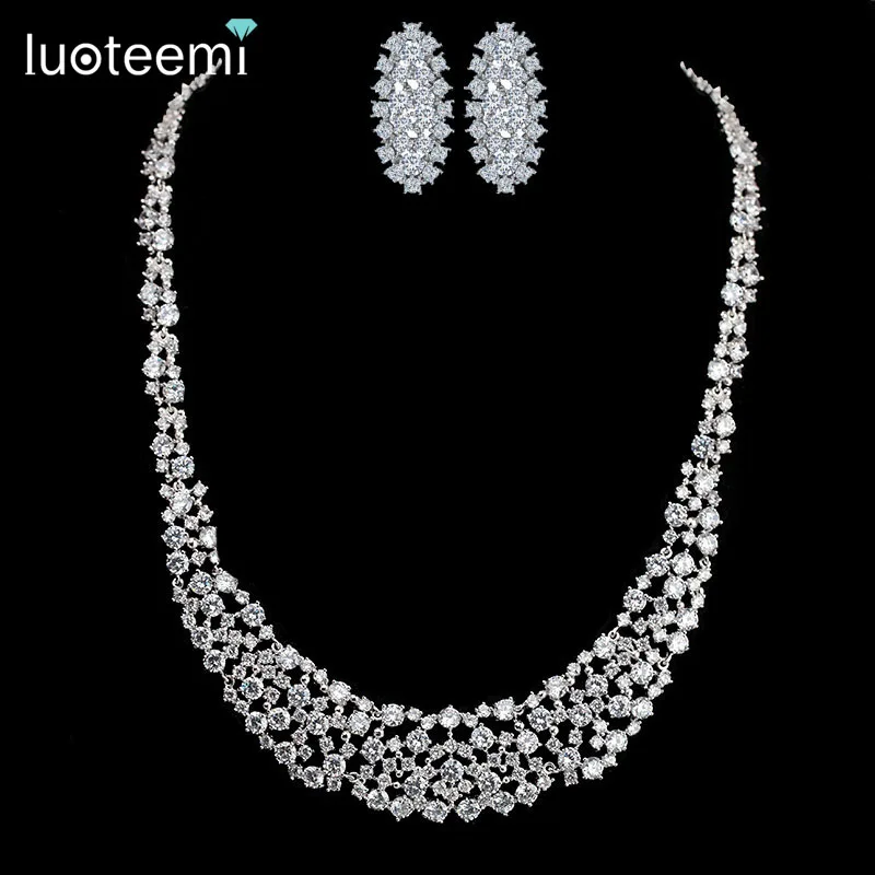 

LUOTEEMI Fashion Round Rhinestone Bridal Jewelry Sets Wedding accessoires mariage pour femmes Bride Anniversary Party Luxury