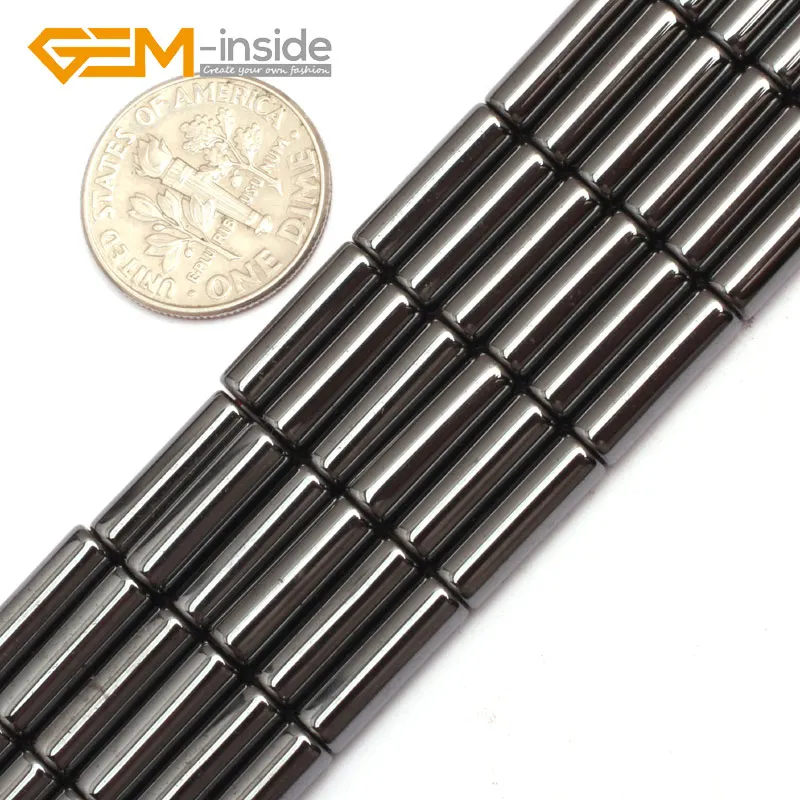 4x12mm magnetic Натуральная колонна трубки без магнитного черного и синего цвета с металлическим покрытием отражения гематит бусины для изготовления ювелирных изделий нить 15" - Цвет: 4x12mm magnetic