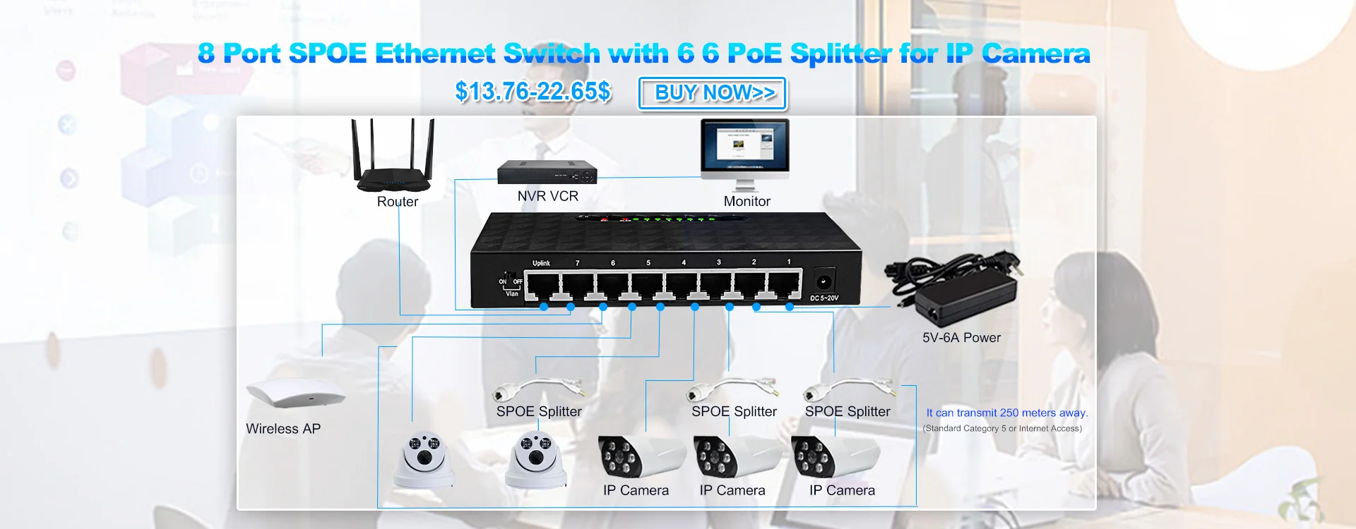 10 портов POE коммутатор 48 В питание через Ethernet сетевой коммутатор 8 PoE выключатель инъектор для ip-камеры/беспроводной AP/CCTV камеры системы