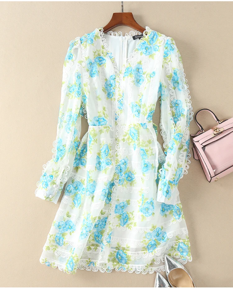 Pinkoz Designer Runway Deep V neck Mini Dress High Quality Lady Elegant Party Dresses Celebrity Button Floral Print Drese | Женская