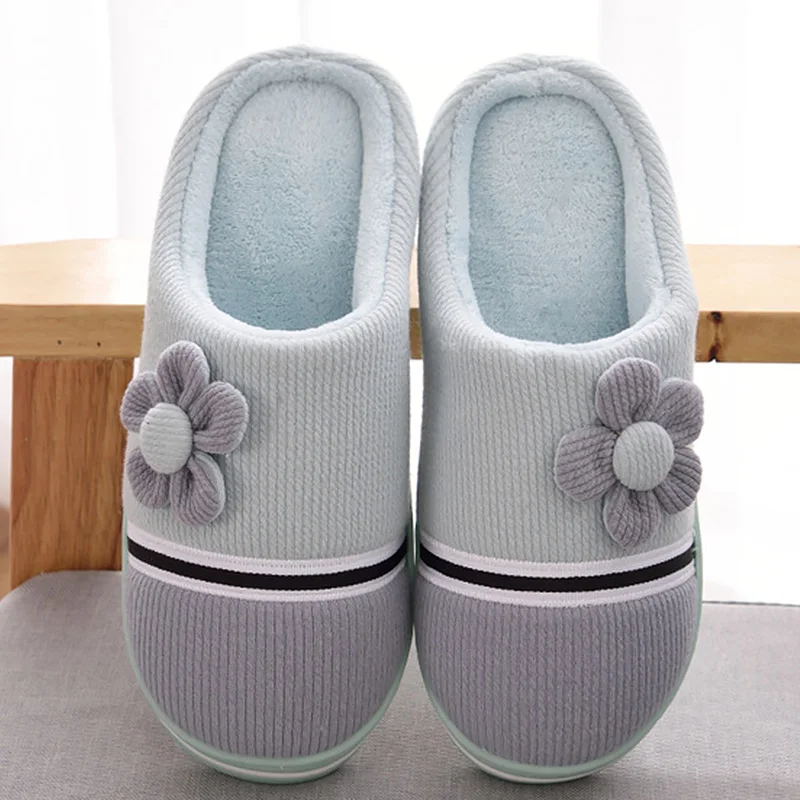 Sky blue Женские домашние тапочки; большие размеры 43-46; модные зимние тапочки; женские тапочки из мягкого хлопка с цветочным принтом - Цвет: Sky blue