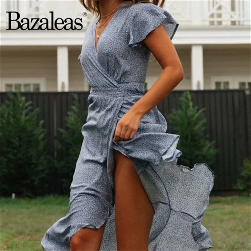 Шикарные пляжные платья Bazaleas для отдыха с запахом женские оборками винтажное