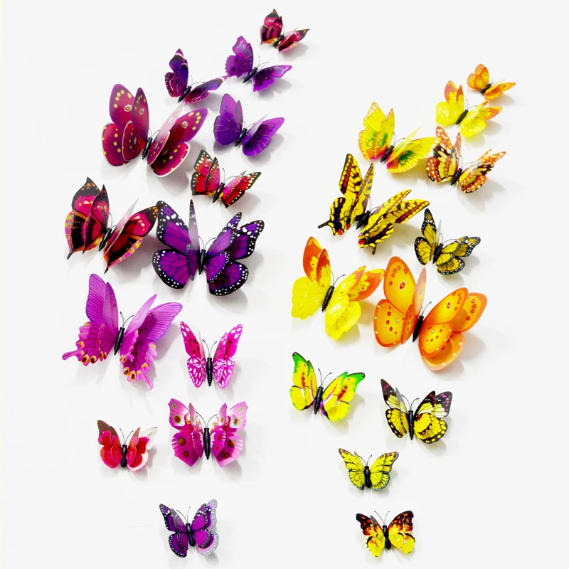 12 шт./лот пластиковые искусственные двухслойные 3D заколки бабочки украшения для