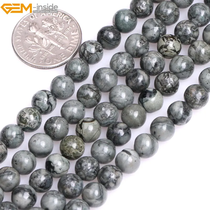 

Gem-inside Natural Round Smooth Gray Bre Jasperss Stone Beads For Jewelry Making 6mm-8mm 15inches DIY Jewellery