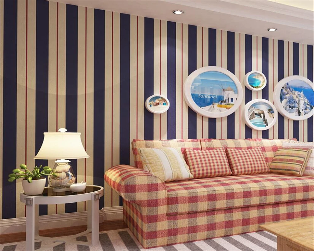 Современные Темно-синие тонкие полосатые обои для спальни гостиной детской
