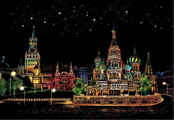 Colorful City Scratch Painting For Wall Decoration DIY Scratch Picture Crafts Art Scraping Painting Home Decor - Цвет: Russia Red Square