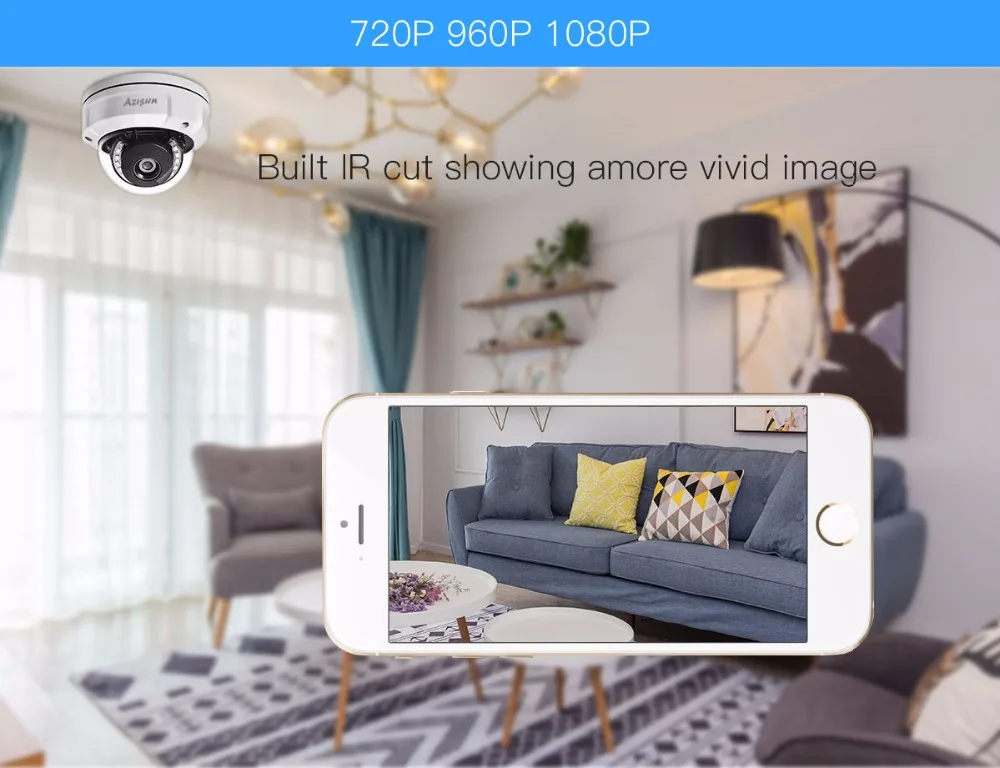 AZISHN Антивандальная 3MP HD POE ip-камера CCTV для помещений и улицы, домашняя купольная сетевая камера видеонаблюдения Onvif