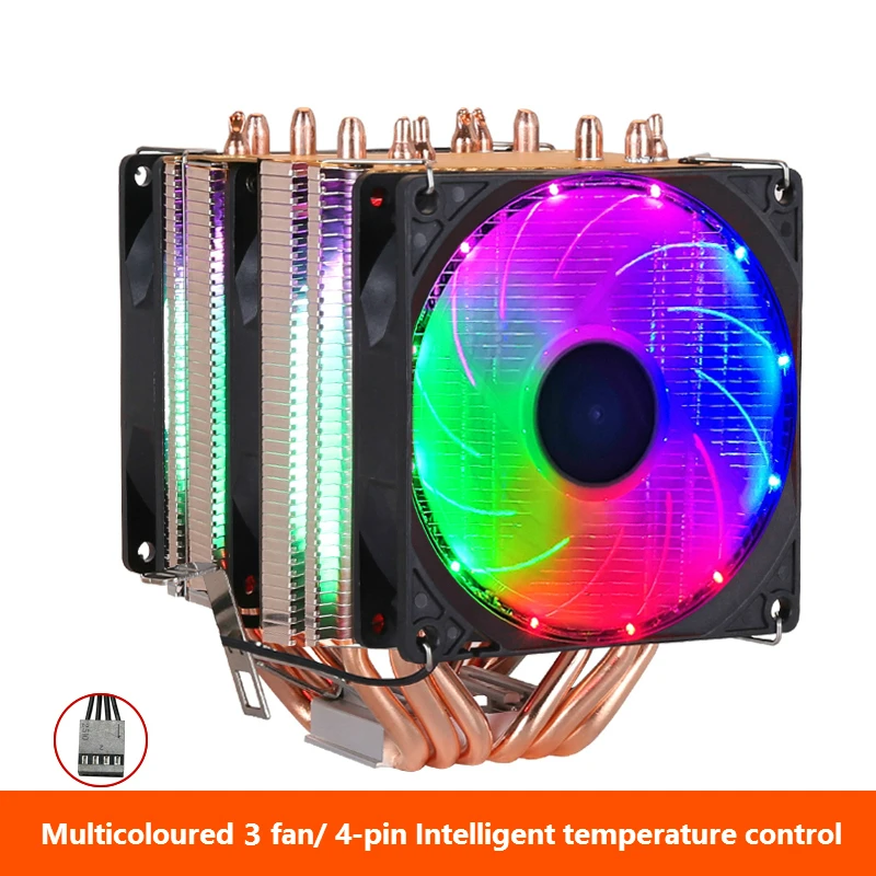 Multicoloured 3 fan Кулер для процессора, высокое качество, 6 тепловых трубок, двухбашенное охлаждение, 9 см, RGB вентилятор, поддержка 3 вентилятора, 4-контактный вентилятор для процессора Intel и для AMD - Цвет лезвия: Multicoloured 3 fan