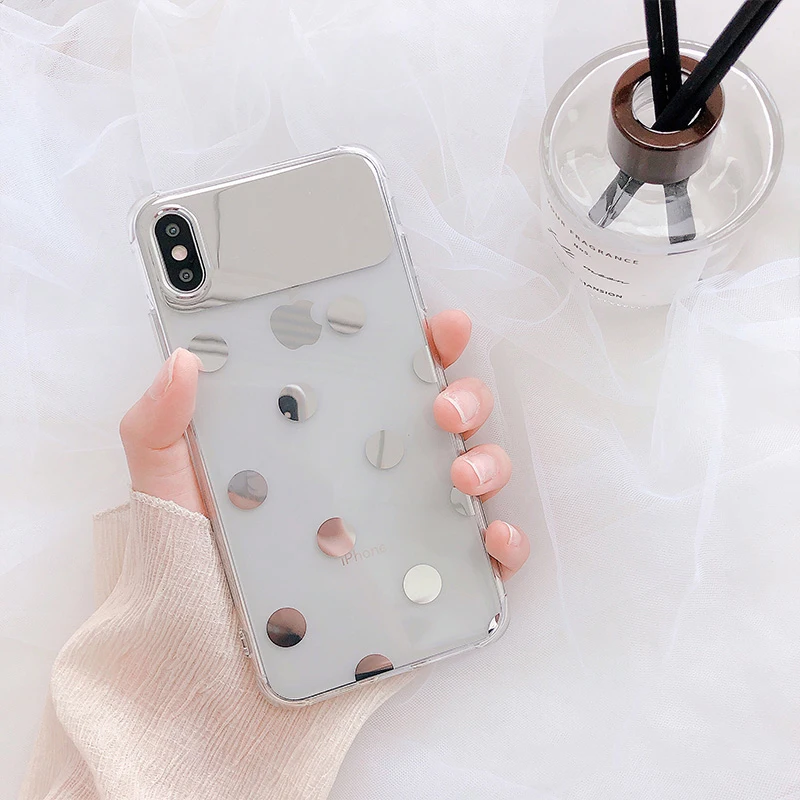 Glam Phone Case Transparent Mirror Love Heart Polka Dot for iPhone XS Max XR X 8plus 8 7plus 7 6S/6 Plus Cover |