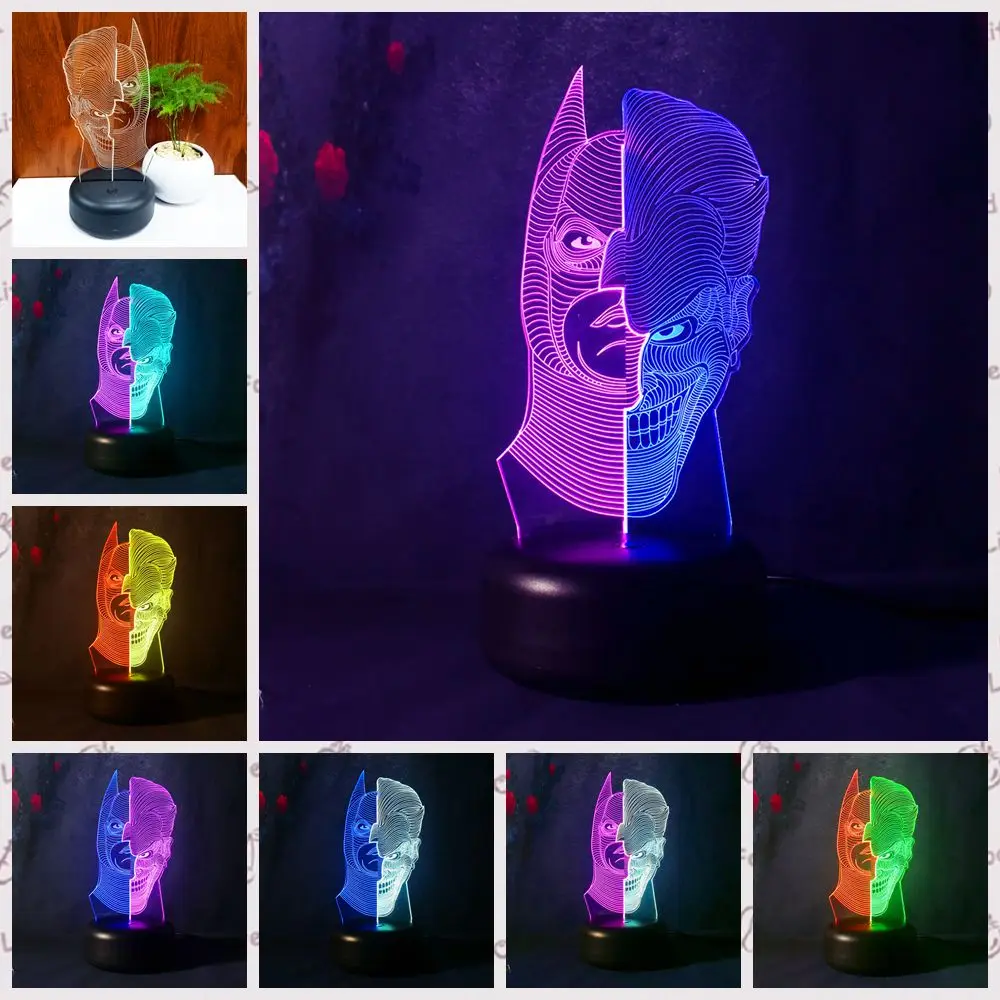 2018 HOTMOVIE Бэтмен Фигурка Джокер 3D Led ночник лампа двойной цвет изменение USB LED