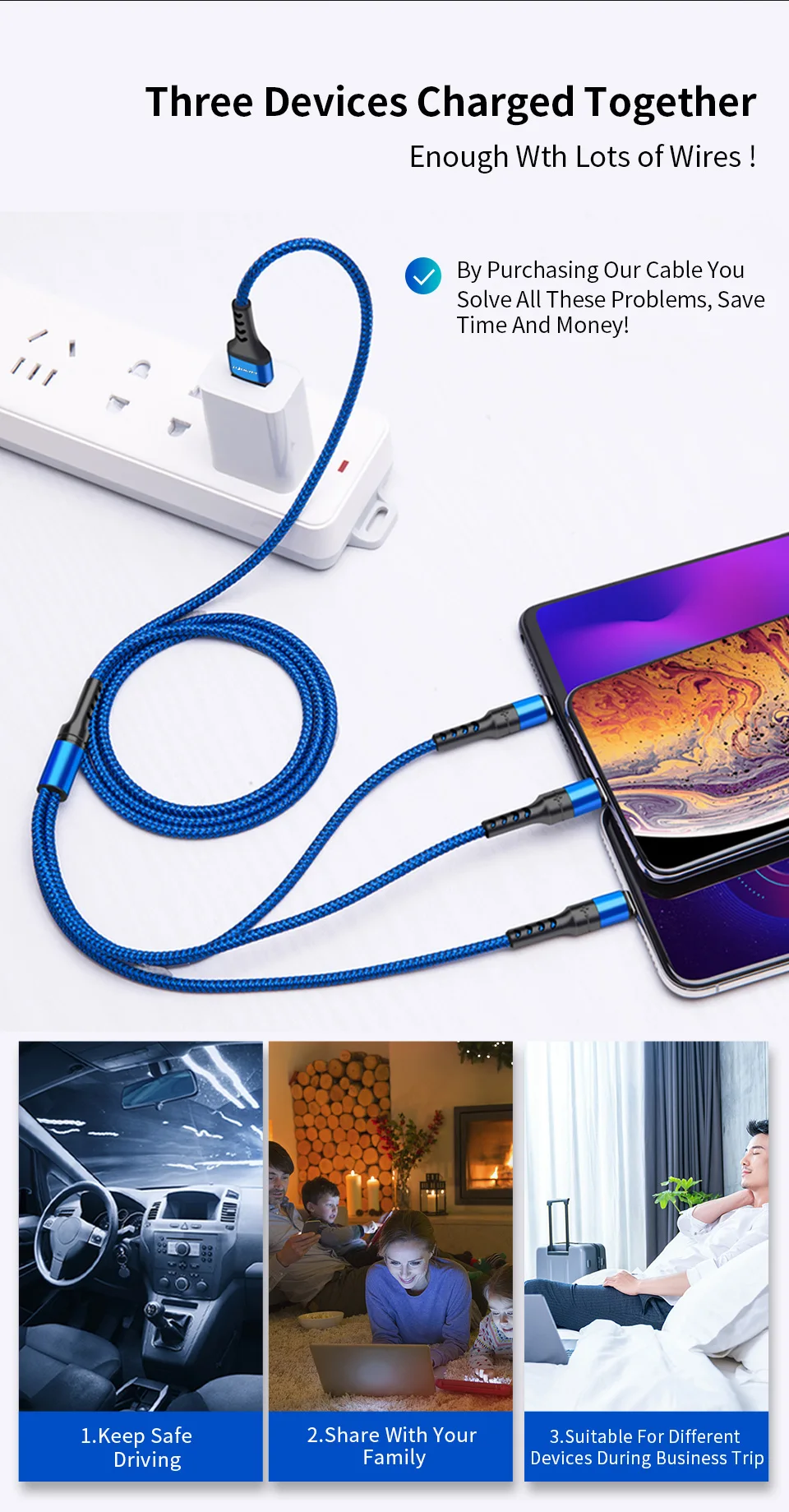Power4, 3 в 1, USB кабель, быстрая зарядка, зарядное устройство Micro для Lightning, usb type C, универсальные кабели для мобильных телефонов, шнур для iPhone, samsung