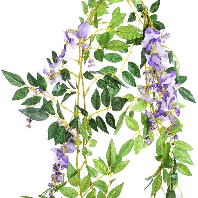 

2 Pcs Artificial Flowers 6.6ft Silk Wisteria Ivy Vine Green Leaf Hanging Vine Garland for Wedding Party Home Garden Wall Decorat