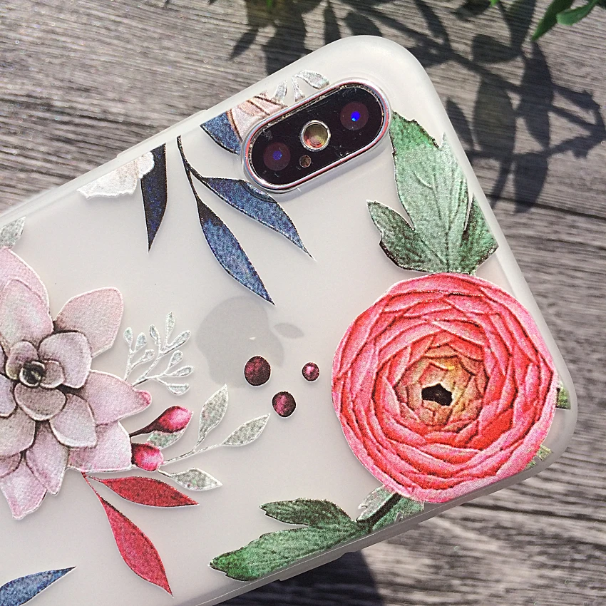 3D рельефный чехол для iphone 7 плюс 8 X 10 розовый цветок силиконовые чехлы 6 6S 6plus