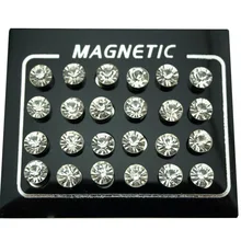 REGELIN 12 Pair/lot 4/5/6/7mm Round Crystal Rhinestone Magnet Stud Earring Puck Women Mens Magnetic Fake Ear Plug Jewelry