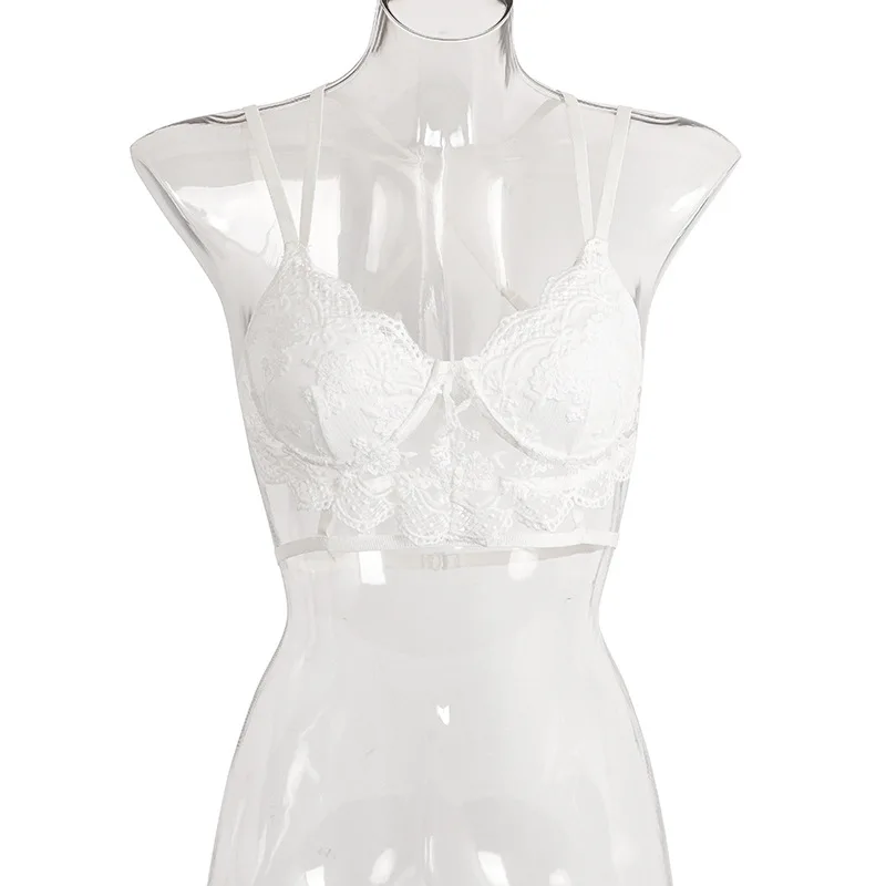 Cryptographic Floral Lace Bralette Bandage Hollow Out Sexy Crop Tops Women Summer Sleeveless Bustier Tops Underwear Streetwear - Цвет: white