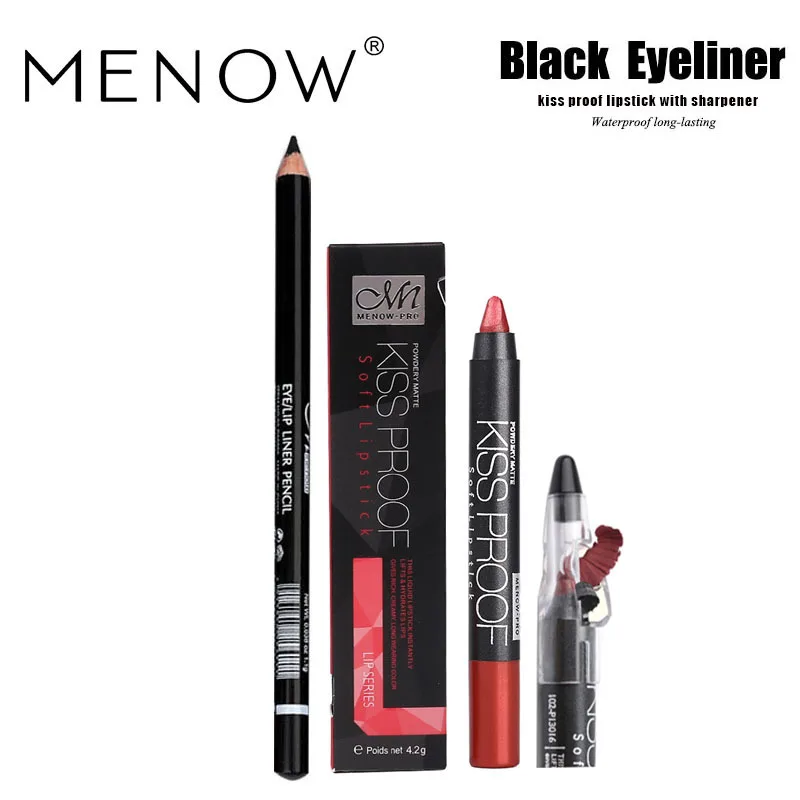 MENOW Brand Make Up Set Of Kiss Proof Lipstick With Sharpener And Waterproof Lasting Eyeliner Cosmetic Combination 5317/B|set of cosmetic|cosmetic