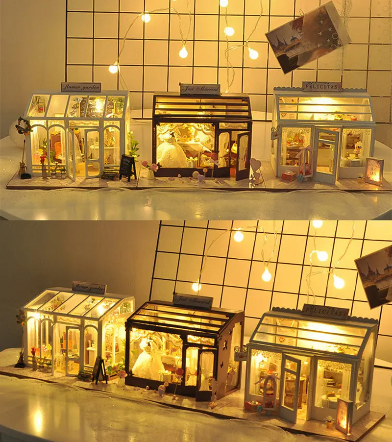 WINCO Деревянный Diy Кукольный дом игрушка миниатюрная коробка головоломка кукольный домик Diy Набор мебель цветок торт магазин модель подарок игрушка для детей