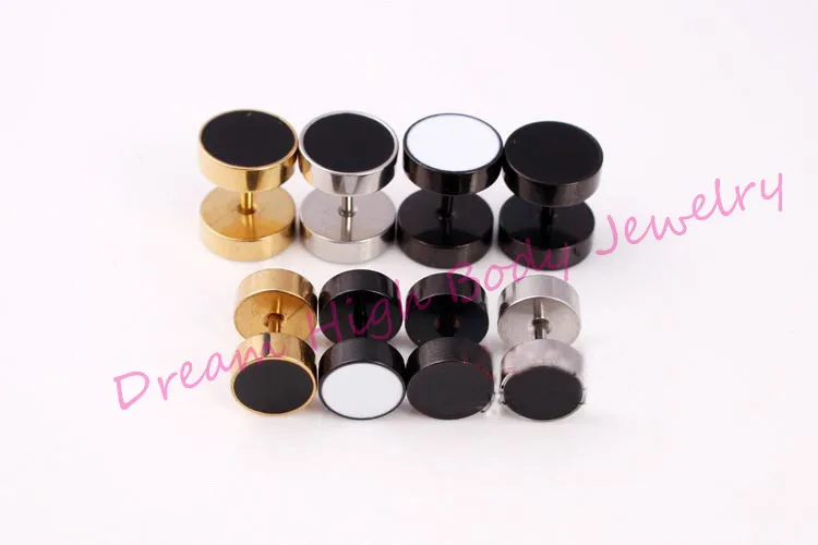 Круглые титановые серьги-гвоздики 8 мм в стиле панк черные белые готические