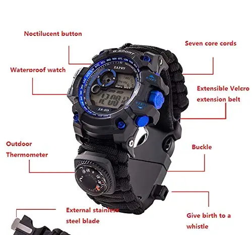 Выживания Открытый браслет часы аварийный Многофункциональный
