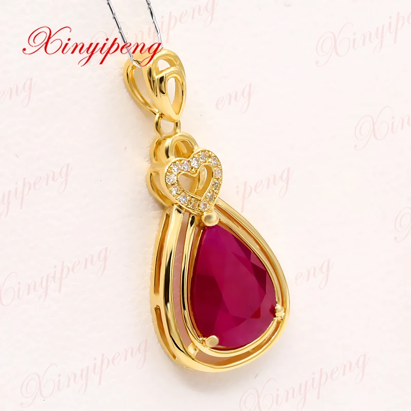 Xin yi peng 18 k желтое золото инкрустированный натуральный рубин кулон женский 7 8*10