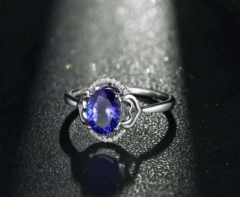 Original 1.6 carat sterling 925 silver flower shape sapphire synthetic diamant ring tanzanite jewelry for women US size (CM) | Украшения и