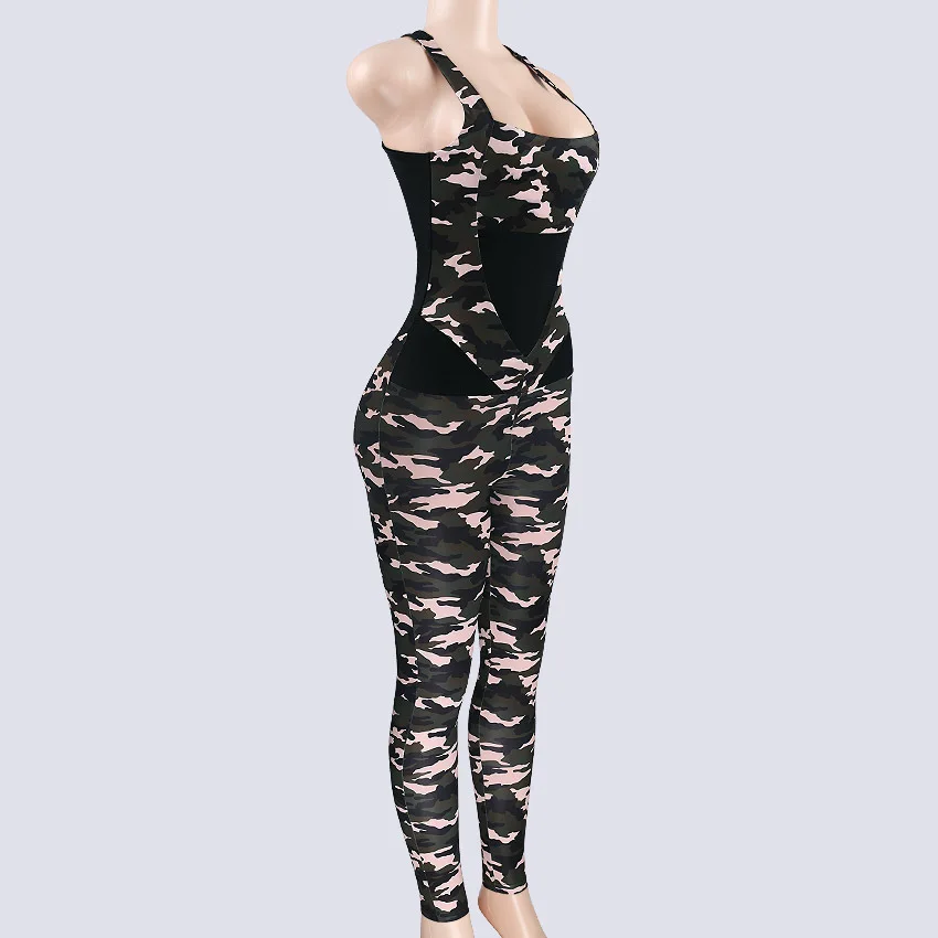 2019 модный камуфляжный комбинезон без рукавов женские сексуальные комбинезоны
