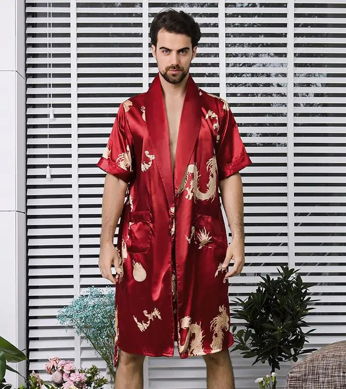 robe 8 Шелковистые повседневные спальные халаты мужские кимоно Летние Элегантные удобные мягкие домашние халаты юката Мужская домашняя одежда для мужчин - Цвет: robe 8