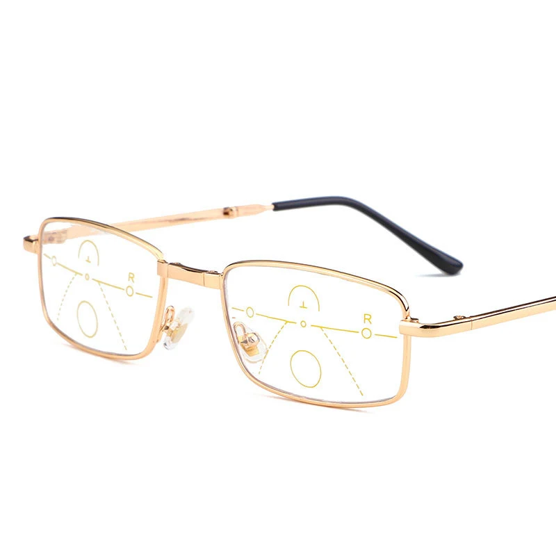 Zilead Zoom Bifocal Photochromism Reading Glasses Metal Foldable Asymptotically Anti Blue-Light Presbyopic Eyeglasses Unisex - Цвет оправы: gold