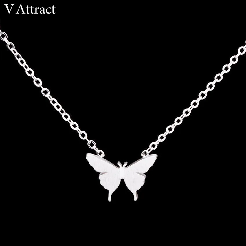V привлечь animali Jewelry Нержавеющая сталь милые бабочки Ожерелья для мужчин кулон цвета: золотистый, Серебристый цепи ожерелье Chocker для Для женщин - Окраска металла: Посеребренный