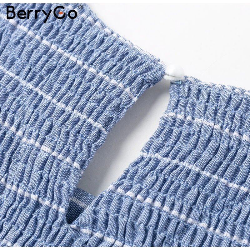 BerryGo, винтажные полосатые женские платья, длинное платье, рукав с рюшами, льняные элегантные платья, повседневные с рюшами, модные женские платья