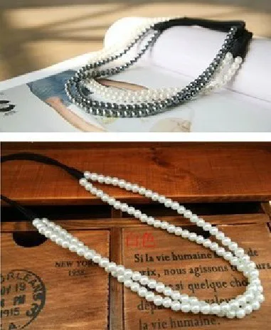 

Freeshipping wholesale fashion double pearl elastic headband hairband hair accessory 12pc/lot