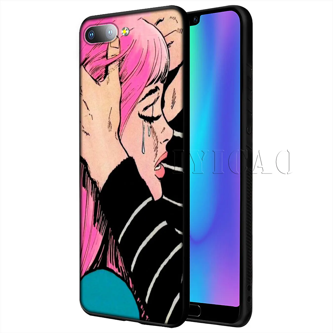 IYICAO Vintage Pop Art Crying Girl Sad Soft Case for Huawei Y9 Y7 Y6 Prime 2019 Honor 20 8C 8X 8 9 9X 10 Lite 7C 7X 7A Pro |