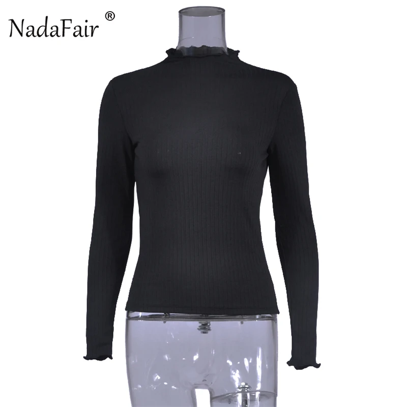 Nadafair 2018 осень зима Новые однотонные теплые хлопковые футболки Для женщин