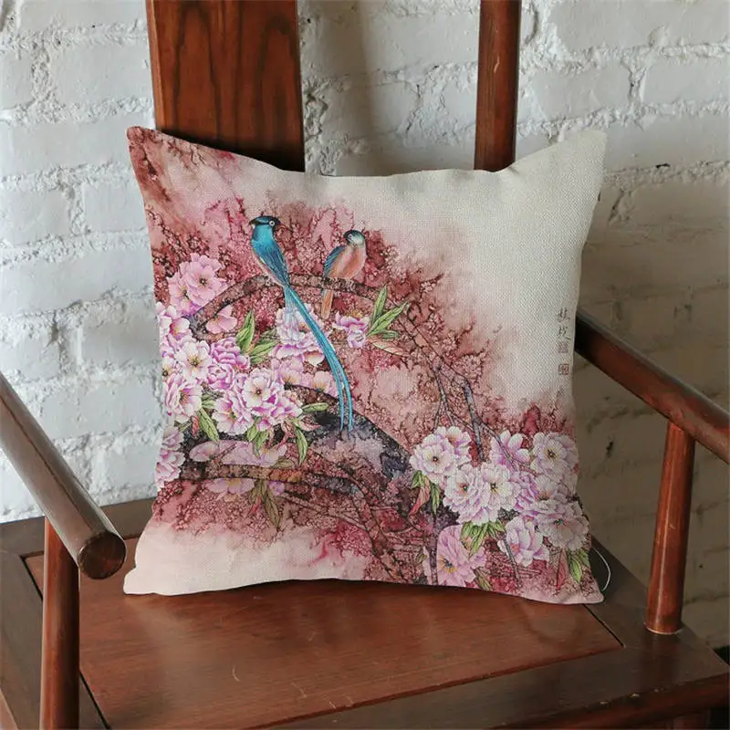 VULPIX Chinese style wind peony printed cotton linen pillow case Home sofa car Office 45*45cm Cushion cover pillowcase |
