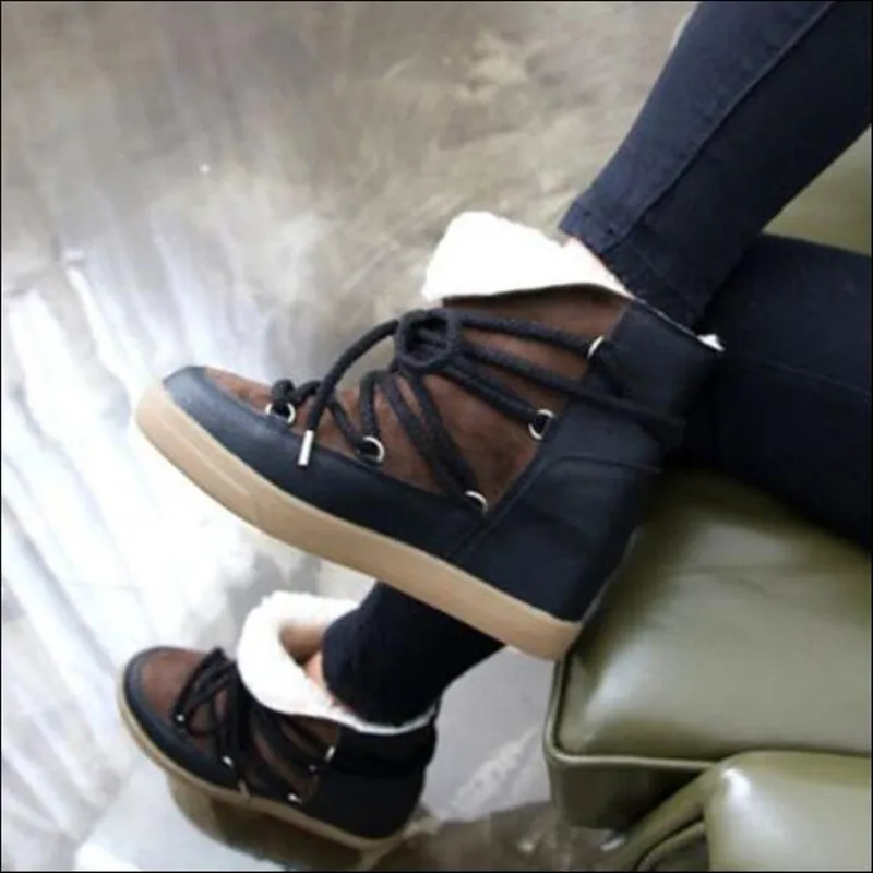 Zapatillas Mujer/модные зимние ботинки на меху увеличивающие рост теплые мотоботы